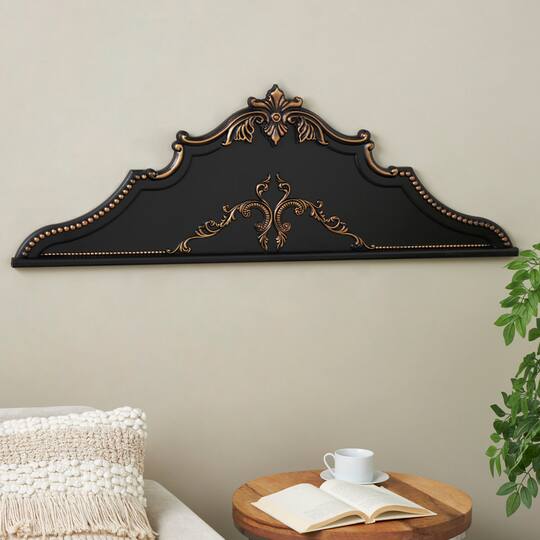 47" Black Wooden Scroll Beaded with Bronze Accents Wall Décor